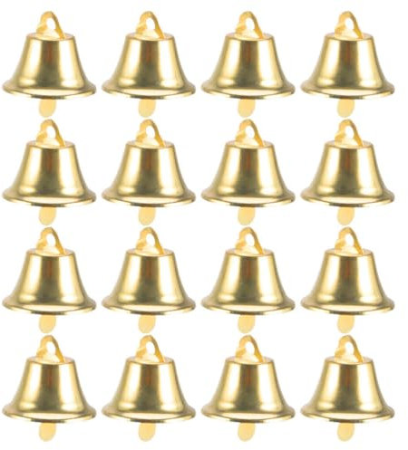 PRETYZOOM 100Pcs Mini Gold Bells 0.6 Inch Trumpet Shape Jingle Bells for Christmas Tree Decorations Garden Bell Craft Charms