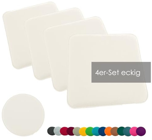 heimtexland ® 4er Pack Sitzkissen Filz Stuhlkissen Bodenkissen Polster Stuhlauflage Indoor Outdoor Kissen eckig Typ631 Filzkissen wollweiß 35x35 cm 4 Stück