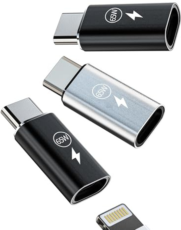 Adaptador de 65 W para Lightning hembra a USB C macho (3 paquetes) para iPhone 16 15 Pro Max para Apple para iPad Air compatible para Samsung Carga Tipo C Adaptadores Cargadores Accesorios Convertidor