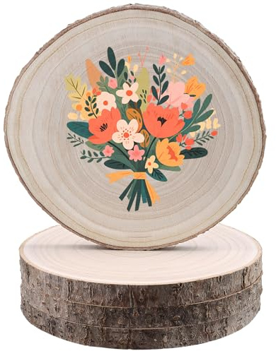 YIXNSW 4 Stück Runden Holzscheiben, 18-20 cm Unvollendete Holzscheiben, 15 mm Dicke Holz Log Baumscheiben für DIY Basteln, Dekorieren, Bemalen, Schnitzen, Untersetzer