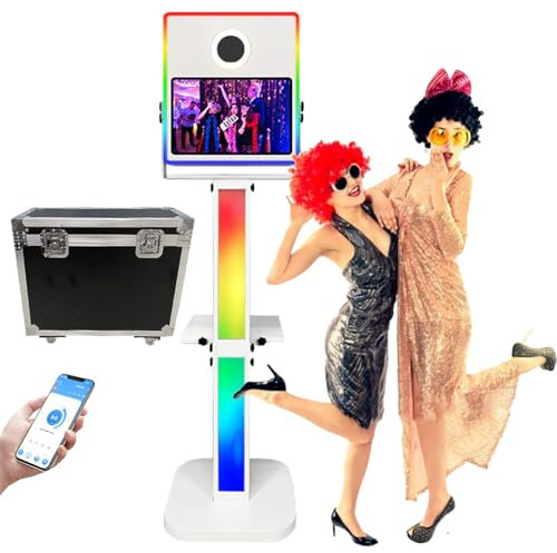HpLNDas Portable Camera Mirror Photo Booth,15.6 Inch Touch Screen DSLR Camera Photo Booth Selfie Photobooth Machine with Ring Light & Flight Case for Weddings Party Events ﻿,White
