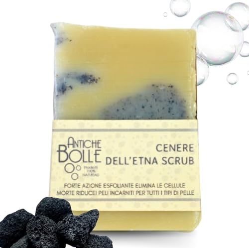 Antiche Bolle - Natürliche feste Seife mit Olivenöl und Vulkanasche aus dem Ätna - Peeling und Remineralisierend für alle Hauttypen - 100 g
