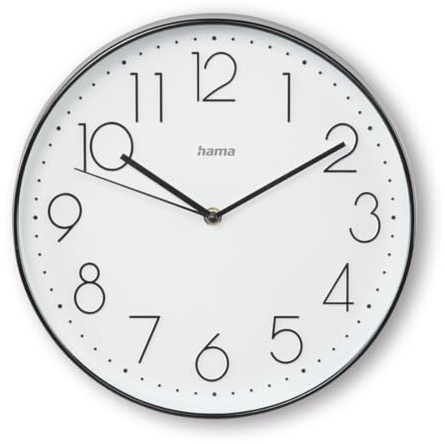 Hama Väggklocka (utan tickande ljud, kvartsur tyst, Ø 30 cm, extra stor tidsvisning, analog klocka, med tim-, minut- och sekundvisare, glaslock inkl. batteri) svart