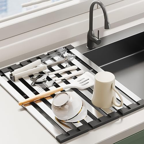 GYUPXYH Sink Drain Rack Abtropfgitter Edelstahl Faltbar 42x32.5cm Geschirrabtropfgestell für Spülbecken Geschirr Spülbecken Abdeckung