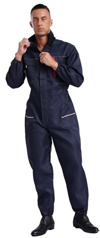 Freebily Tuta da Lavoro Multitasche Uomo Tuta Intera Meccanico Uomo Elastica in Vita Abbigliamento da Lavoro Resistente all'Usura Overalls Jumpsuit con Zip Workwear Blu scuro 165/M