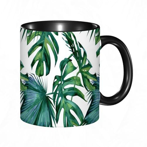 HRRASFAZF Ceramic Coffee/Tea Mug, 11 oz Funny Mugs,Palm Monstera Pattern,Gifts for Mothers Day,Birthdays,Christmas,Valentines,Anniversaries