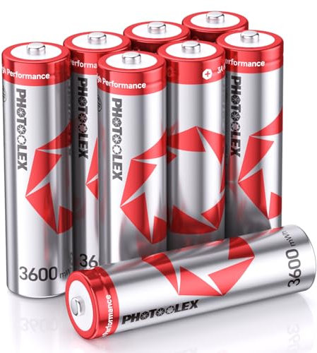 PHOTOOLEX Batterie Ricaricabili AA al Litio (pacco da 8), 1,5V 3600mWh Alta Capacità Pile Rechargeable aa con Scarica di picco alto 3 Ampere, oltre 1600 cicli batteria doppia A ricaricabile