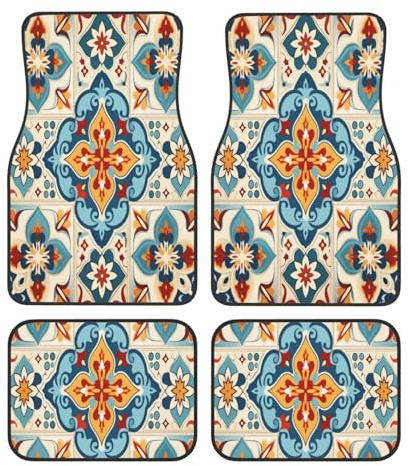 Mexpekil Universelle Autoteppiche Ethnisches Mandala Vintage Patchwork Auto Fußmatten Set von 4 rutschfesten Automobil-Teppichen Allwetter Fahrzeug vorne hinten Matten für SUV Van LKW Innendekor
