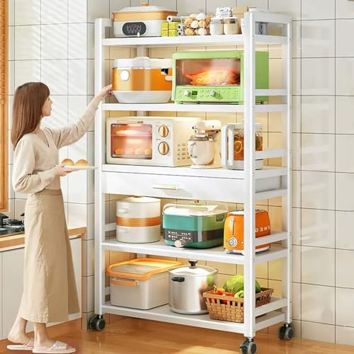 Rejilla para Horno microondas con cajón y Ruedas, de Metal, para Cocina, salón y Pasillo (Blanco, 60 x 39 x 39 Pulgadas)