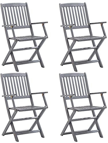 Myheimly 4X Akazienholz Massiv Gartenstuhl mit Armlehnen Klappbar Klappstuhl Essstuhl Holzstuhl Stuhl Stühle Gartenstühle Holzstühle,Grau,Mit Armlehnen,4 PZ