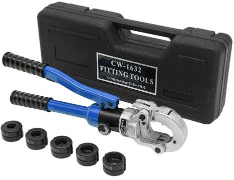 Presszange, Profi Presszange V-Kontur 12-15-18-22-28 Set Presswerkzeug mit 360° drehbarem Kopf, Hydraulische Presskraft 8T, Rohrpresszange, Blau