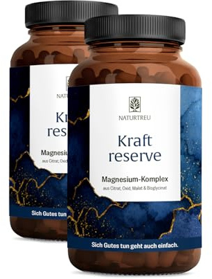 NATURTREU® Magnesium Komplex hochdosiert, 360 Kapseln | Komplex mit: Magnesiumcitrat, Magnesium Bisglycinat, Magnesium Malat und Magnesiumoxid - Vegan - Vorteilsbundle 2er Paket