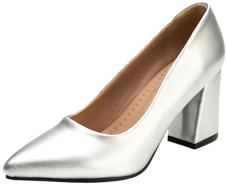 Vrupons pumps med blockklack | 8 cm klack höga klackar för kvinnor kontor & fast bred passform, Skärva, 35 EU