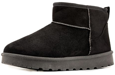 JOMIX Stivaletti Invernali Donna Caldi con Foderati Pelliccia Sintetica Stivali Bassi Classici Effetto Camoscio Trocchetti Pelosi Comodi alla Caviglia Polacchini Imbottiti Inverno WSB255311 Nero 38
