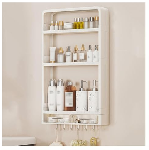 Armario de Almacenamiento de Pared sin perforar con 2 cajones y 6 Ganchos, Estante suspendido Impermeable, Armario Organizador Multifuncional for baño, Cocina y Sala de Estar(40x75cm)