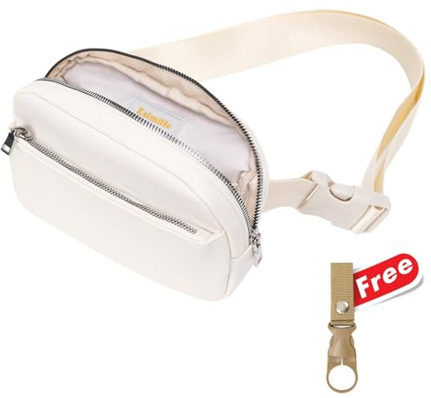 Wasserdichte Hüfttasche, 1,5 l, Unisex, Crossbody-Bauchtasche mit verstellbarem Gurt, leichte Nylon-Gürteltasche zum Wandern, Laufen und Reisen, inklusive kostenlosem Wasserflaschenhalter, cremeweiß