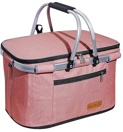 ABIUBIU Kühltasche Einkaufskorb Picknickkorb Große isolierte Kühlkorb Lunchtasche Thermo Tasche für Büro Camping Picknick Reisen Seitenstütze Aufrecht Halten(Salmon Color)