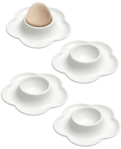 YIPFEN Lot de 4 coquetiers blancs ronds incassables empilables et alimentaires – Porte-œufs pour petit-déjeuner, table à manger, camping et Pâques