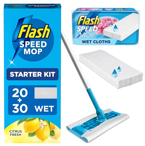 Flash Speedmop Wet Mop Floor Cleaner Starter Kit 1 Mop, 50 Wet Refills