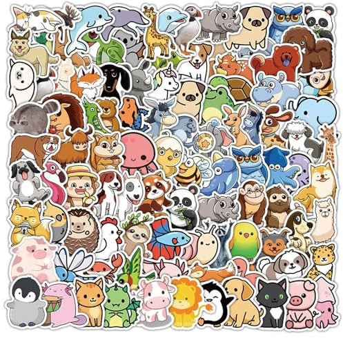 ZXTGBQ 102 Pcs Animal Stickers for Children, Cute Kawaii Stickers for Kids Boys Girls Toddlers, Teacher Reward Sticker Crafts Aesthetic Sticker Sheets ForScrapbook, Laptop, Classroom Supplies