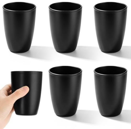 VINATO 6 Piezas Vaso para Cepillos de Dientes, Vaso de Enjuague Bucal Negro para Baño, Plástico Seguro para Alimentos, Reutilizables Portátiles para Adultos y Niños