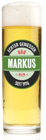 Herz & Heim® Kölsch Bierglas personalisiert mit Aufdruck – 200 ml Kölschglas mit Name, Alter & Wunschtext – Kölsch Glas als Geburtstag Geschenk für Männer, Frauen & Köln Fans (Etikett)