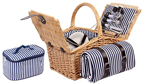 4 Personen Weiden Picknickkorb Komplettset Picknickkoffer Besteck Teller (Braun)