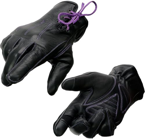 Milwaukee Leather MG7771 Women's Black/Purple ’I - Touchscreen Compatible’ Laced Wrist Motorcycle Hand Gloves W/Gel Palm - Medium