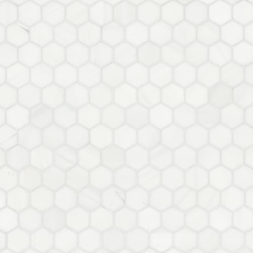 MSI Bianco Dolomite Hexagon Polished Marble Mosaic Tile, 12 in. x 12 in. Mesh-Mounted, for Kitchen Backsplash, Bathroom, Accent Wall, and Shower Wall