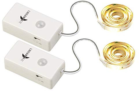 Lunartec Strip Batterie: 2er-Set Indoor-LED-Streifen, 30 LEDs, PIR, Batterie, 600lm, 100 cm (Leiste, Band mit, Lampe mit Bewegungs Melder)