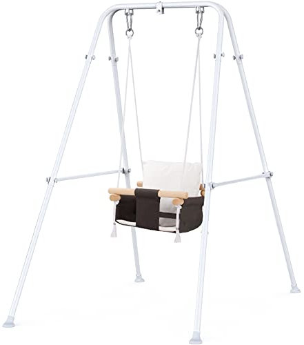 Babyschaukel mit Gestell,Baby Schaukel,Kinderschaukel aus Baumwollleinen, Babyschaukel Outdoor mit Kissen,Baby Swing