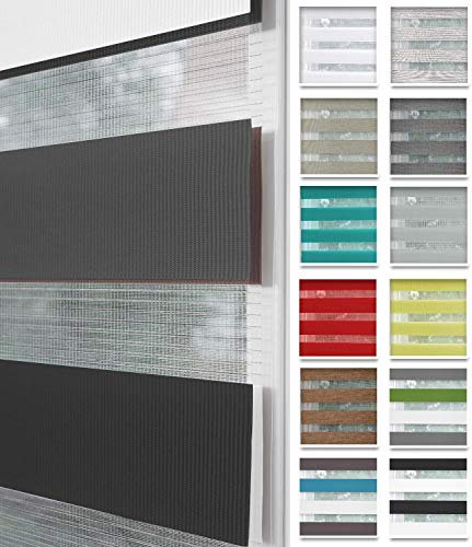 Home-Vision® DuoRollo Klemmfix, Doppelrollo ohne Bohren mit Klämmträgern, DuoRollos für Fenster und Türen (Weiß-Grau-Graphit, B40cm x H150cm)