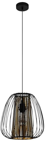 EGLO Pendelleuchte Curasao, 1 flammige Hängelampe, Hängeleuchte aus Metall | Textil in Schwarz, Gold, Esstischlampe, Wohnzimmerlampe hängend E27