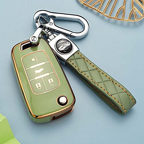HIBEYO Smart Autoschlüssel Hülle passt für Opel Schutzhülle Schlüsselhülle Cover TPU für Buick Lacrosse Opel Astra Chevy Equinox Camaro Schlüsselbund Schlüsselbox Schlüsselanhänger 4 Tasten(Grün)