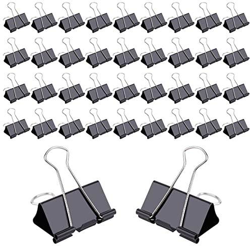 144 Pcs Binder Clips, 1-Inch Medium Paper Clamps for Document Clamp, File, Wide Metallic, Office School and Home Supplies（Black）