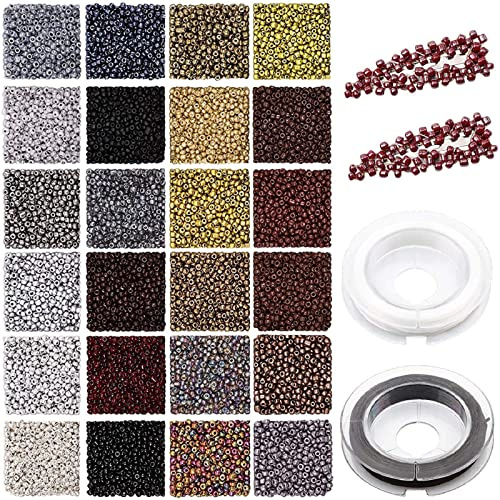 Prettme 7200 Stück 2mm 12/0 Dunkelbraun Rocailles Perlen für Armbänder,Glasperlen Set zum Auffädeln, Mini Bastelperlen mit Elastischen Schnur für DIY Halskette Ohrringe Schmuck machen