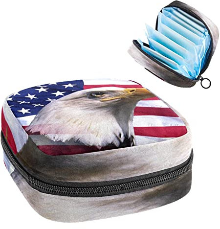 American Bald Fawk USA Flagge, Perioden-Tasche, tragbar, Tampon-Aufbewahrungstasche, Tampon-Halter für Geldbörse, femininer Produkt-Organizer, Mehrfarbig, 4.7x6.6x6.6 in/12x17x17 cm