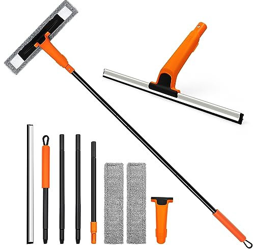 JEHONN Window Shower Squeegee for Glass Door with 152 CM Long Handle, Professional Floor Squeegee Mop for Cleaning Garage Tile Concrete Mirror Windshield Bathroom Home Car, SQ-03, Orange