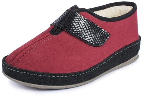 SCHAWOS Damen Filz Hausschuh 2063 warm gefüttert Schurwolle rutschhemmend Klettverschluss (Bordo, EU Schuhgrößensystem, Erwachsene, Damen, Numerisch, M, 42)