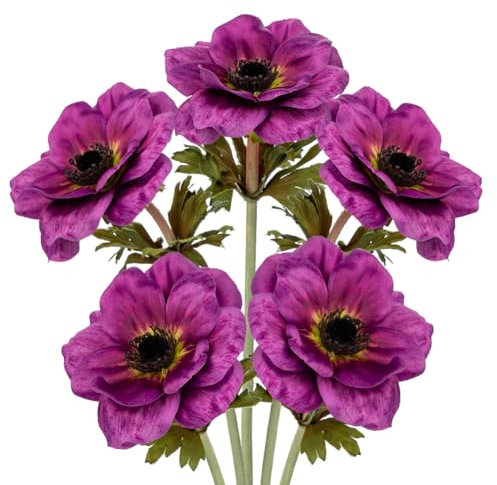 Briful 5er Set Künstliche Anemonen Kunstblumen Wie Echt Kunstzweige Lila Frühlingsblumen, Länge 53 cm, Dekoblumen für Blumengesteck Home Resto Büro Dekoration