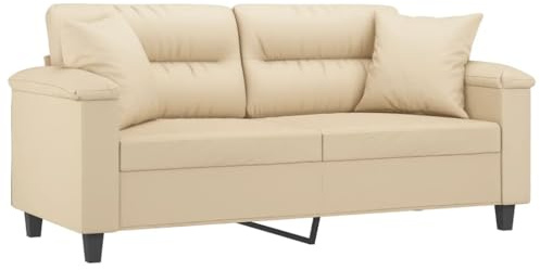 vidaXL Sofa 2 Sitzer, Couch mit Kissen, Liegesofa für Wohnzimmer, Polstersofa Sessel Relaxsofa Loungesofa Relaxcouch, Creme Mikrofasergewebe