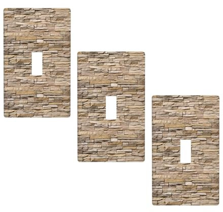 Jbyjbx Rustic Rocks - Placa de pared con impresión de ladrillo para interruptor de luz, placa de pared de palanca única, decoración de tomas de baño