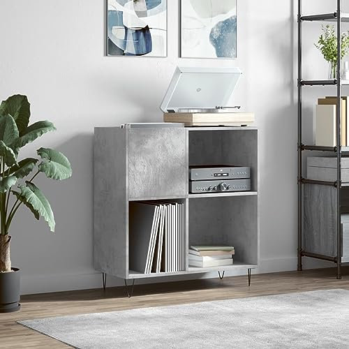 IKAYAA Mueble Tocadiscos, Mueble de Discos de Madera 84,5x38x89 cm, Tocadiscos de Vinilo Stand, Estanteria CD, Mueble para Vinilos, FT23E Gris hormigón