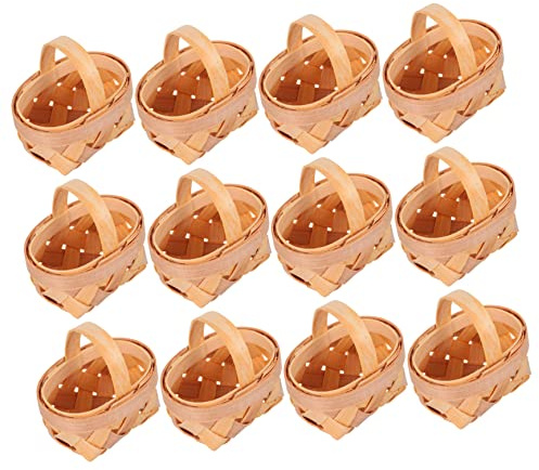 Mini Panier Tressé en Bois 12 Pièces, Décoratif et Compact | Panier de Pâques, Paniers Miniatures Maison, Petits Panier Tissés à Main