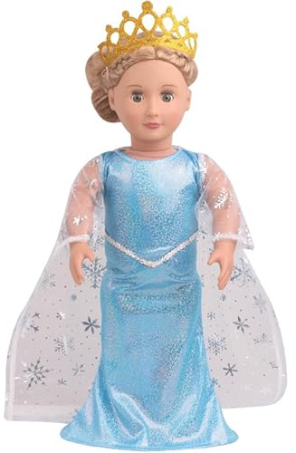 DUORUIMI Prinzessin Frozen Puppe Kleid lang blau mit Umhang für American Girl Puppe 45,7 cm mit Krone