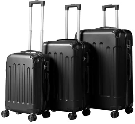 Bonnlo Juego Maletas de Viaje 3 Piezas ABS - Maleta Cabina 20/24/28 con 4 Ruedas Giratorias, Juegos de Equipaje Rígidos, Cerradura Combinación, 4 Esquinas Reforzadas, Aluminio, Negro