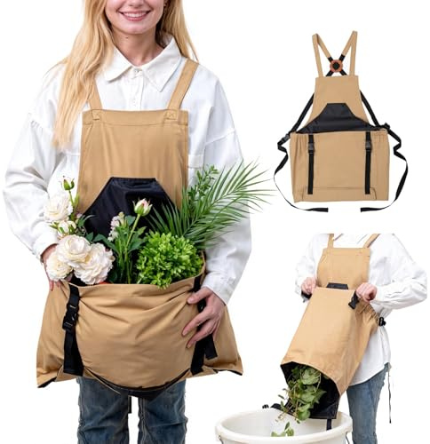 Bamworld Grembiule da Giardino in Tela con Tasche, Grembiule Impermeabile per Lavoro Agricolo con Sacchetto Raccolta per Esterno