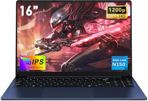 NAIKLULU 16 Pollici PC Portatile Processor N150(1.2 a 3.6Ghz), RAM 16GB SSD 1TB Laptop Computer Portatile, 1920x1200P/Tastiera Completa Retroilluminata/Webcam/Touchpad/6000MAh