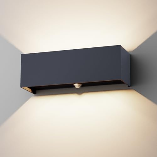 Klighten 30W Außenwandleuchte Außenlampe mit Bewegungsmelder,Aussenlampe mit bewegungsmelder Einstellbarer Lichtstrahl,LED Wandleuchte Up Down Außen/Innen für Garten,IP65,4000K,Anthrazit