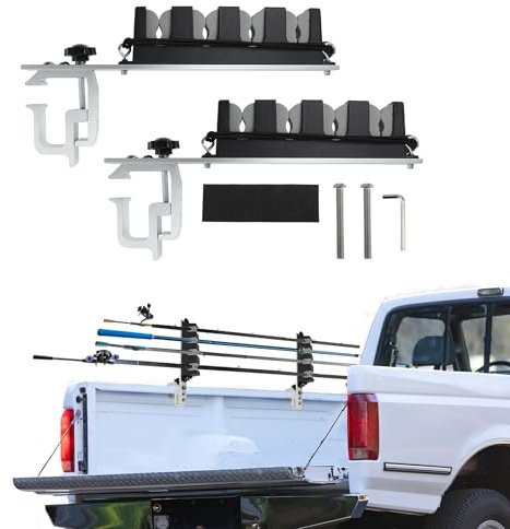 Partuto 2X 4 Rods Aluminum Fishing Rod Holder for Truck Bed C-Clamp Mount